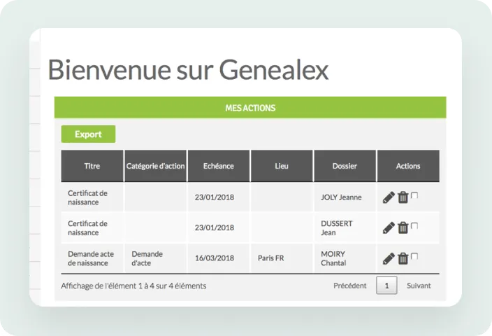 Interface Genealex — Bienvenue